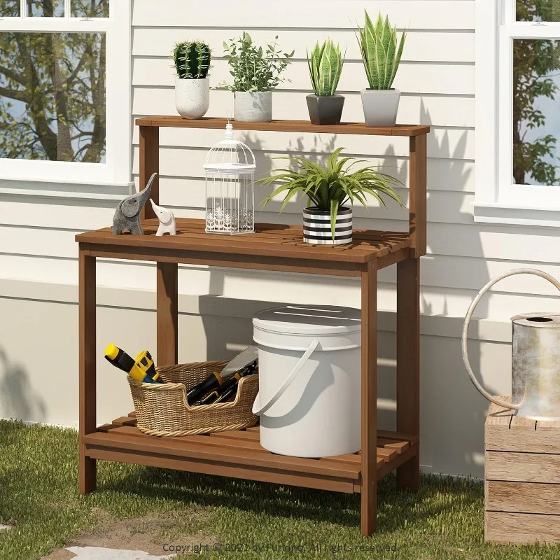 FG17478 Tioman Outdoor Patio Furniture Hardwood Potting Bench, Natural