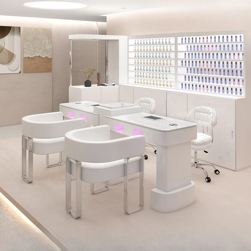 The cream-style nail art table and chair set is embedded with a second-generation high-power