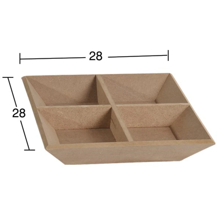 E322 4 Compartments Confectionary, Dyeable Raw Wood Confectionary