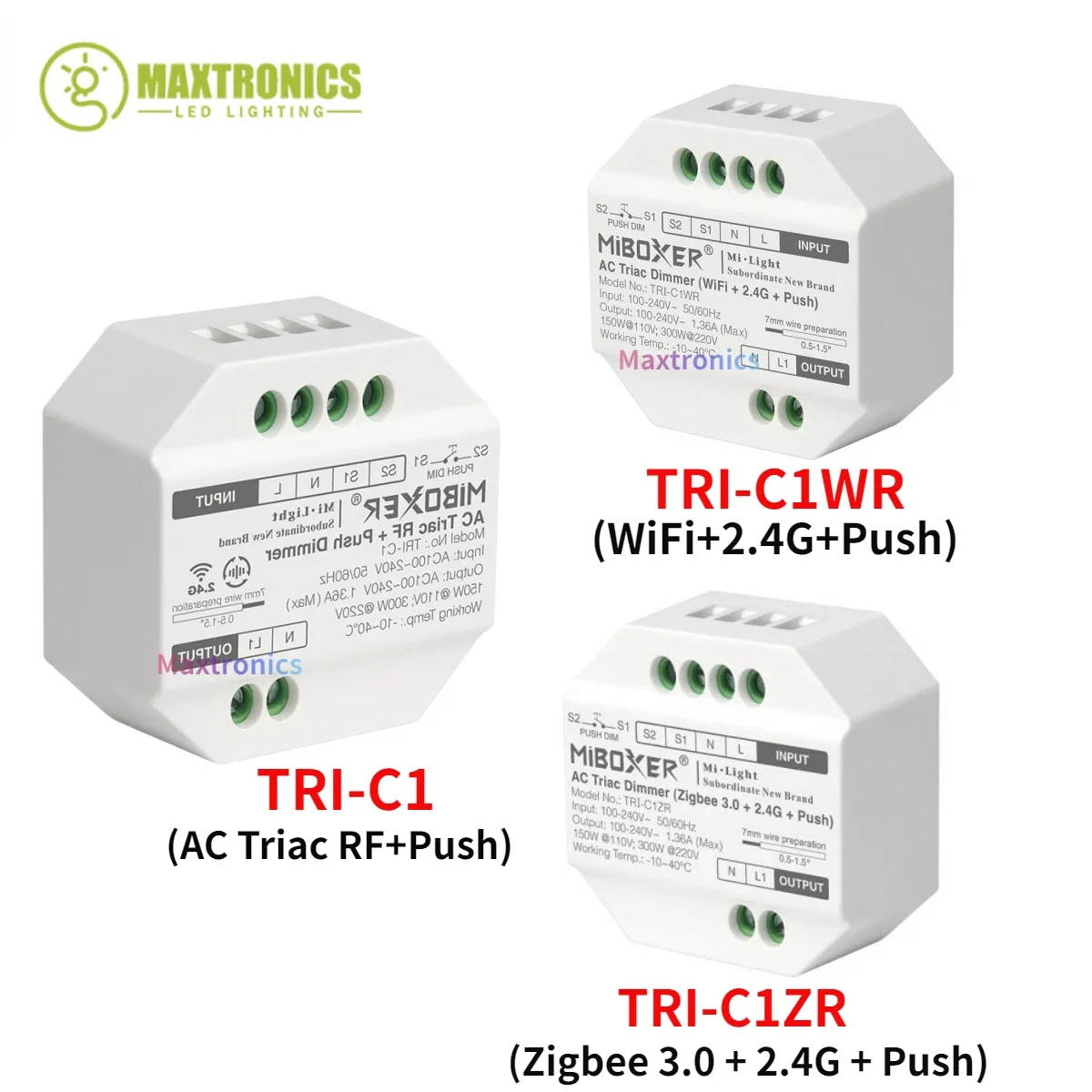 MiBoxer AC Triac Dimmer RF Push Dimmer TRI-C1/TRI-C1WR/TRI-C1ZR 110V 220V App/Voice/Remote Control for LED Bulb Strip Lights