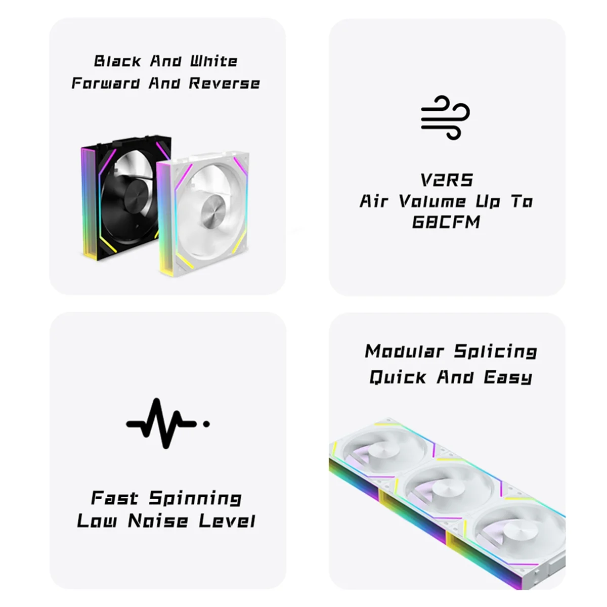 New Tech V2RS Case Fan Magic Block Free Splicing 120mm PC Computer 12V Chassis Fan Lian 3PIN 5V ARGB Divine Light Li White, B