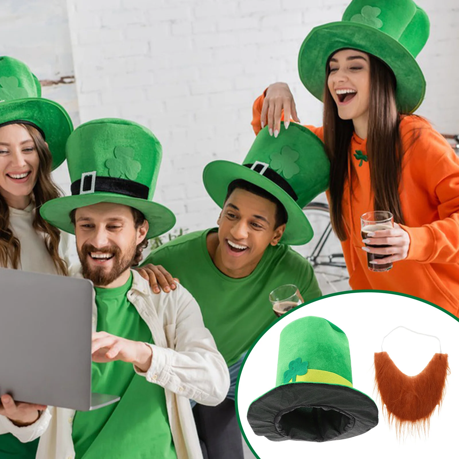 

1pcs Top Irish Accessories Hat Shamrock Beard Set Irish Festival Accessory St Patrick Day Costume Party Supplies Novelty