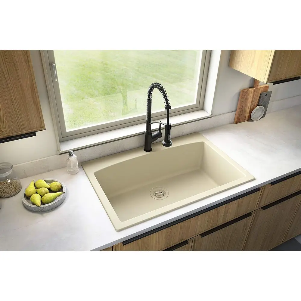 

Drop-In Quartz Composite 33 in. 1-Hole Single Bowl Kitchen Sink in Bisque