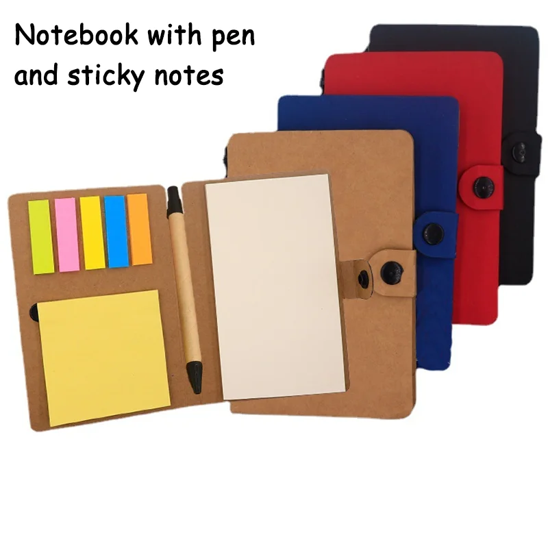 دفتر ملاحظات بسيط مع ملاحظات لاصقة وقلم متعدد الوظائف وملصقات ملصقات للمذكرات وقائمة التسوق وقرطاسية الطلاب