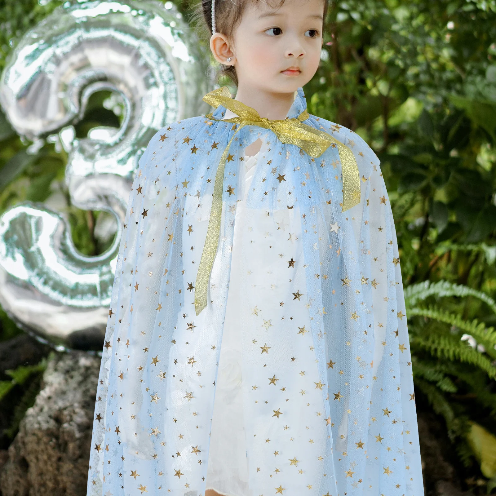 

Star Tulle Cloak with Glitter Cape Princess Fairy Wand Set for Kids Performance Party Cosplay Fancy Dress Up Costume Christmas