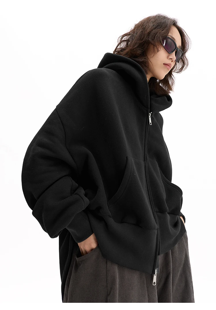 Irregular Sweatshirt~ Black Hooded Sweatshirt Women's Jacket, All-Cotton, Loose Fit, Casual, Slimming, New Autumn Style