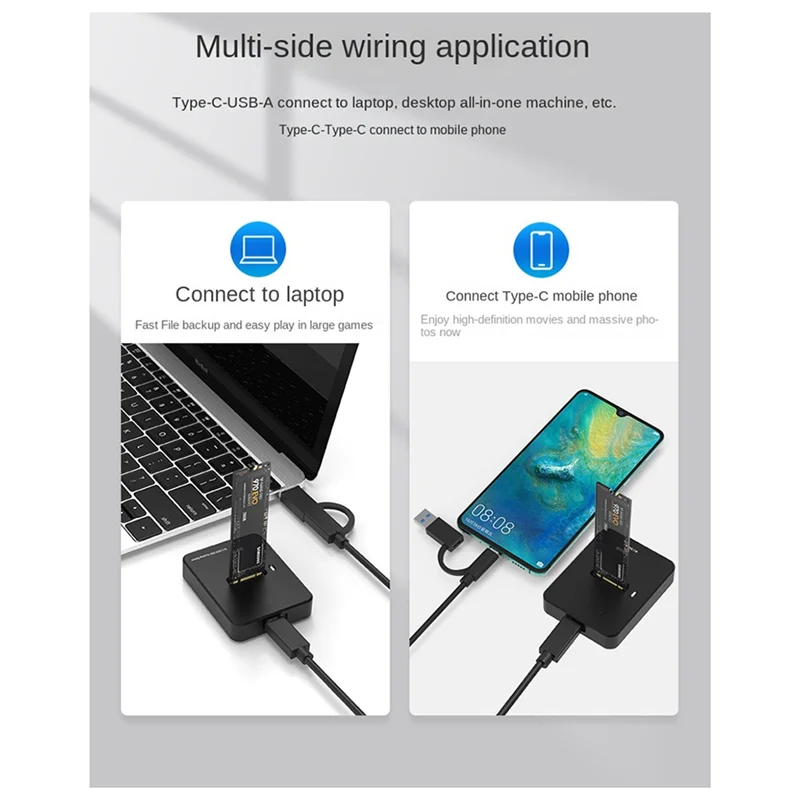 Base de disco duro VO NVME/SATA protocolo Dual 10G lectura en línea velocidad de escritura SSD Base de disco duro portátil tipo C externa