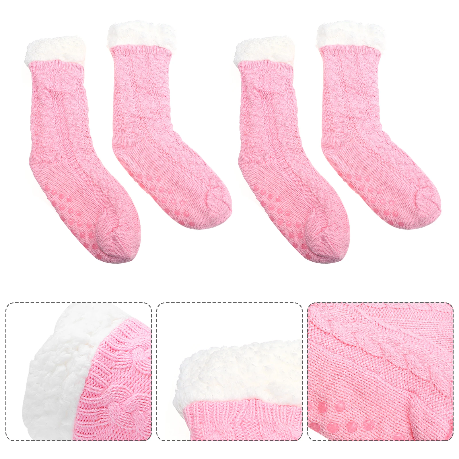 جوارب شتوية متماسكة على الأرض، شباشب مضادة للانزلاق مضافة بالصوف، حامل حراري مريح وردي دافئ #4