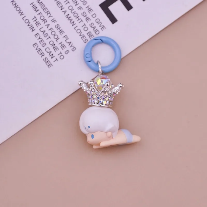 Bubble Cute Lying Sitting Doll Phone Charm High-end Luxury Keychain Pendant DIY Handmade Crown Phone Case Decoration Accessories