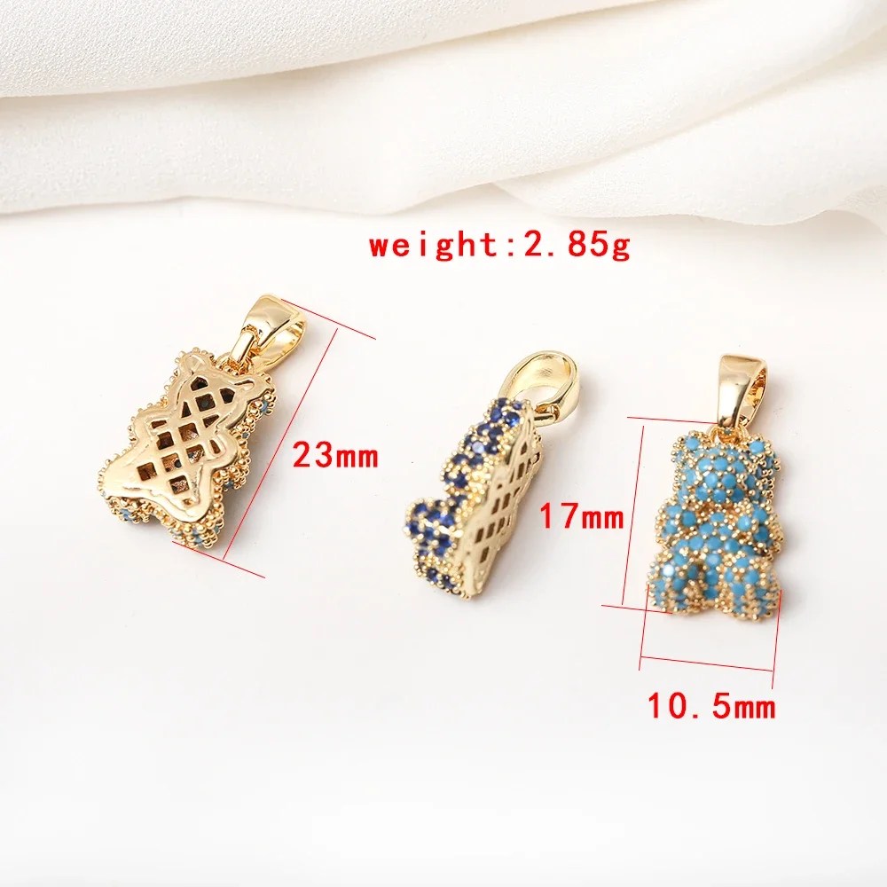 Micro Pave Rhinestones Gummy Bear Pendant With Bail Brass Gold Plated Animal Bear Charm For Diy Bracelet Necklace Jewelry Making