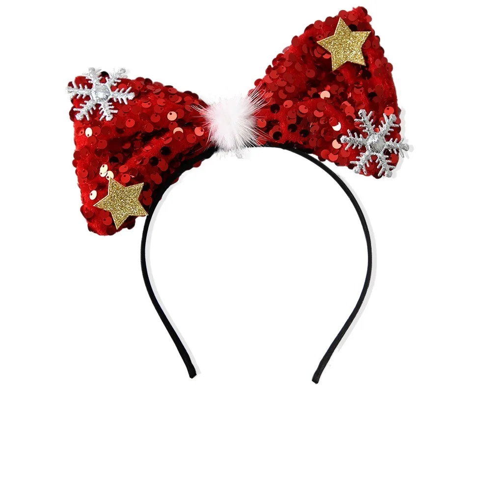 Trendy Shiny Bowknot Hair Hoop Sequins Snowflake Christmas Hairband Non-slip Korean Style Christmas Headband Girls