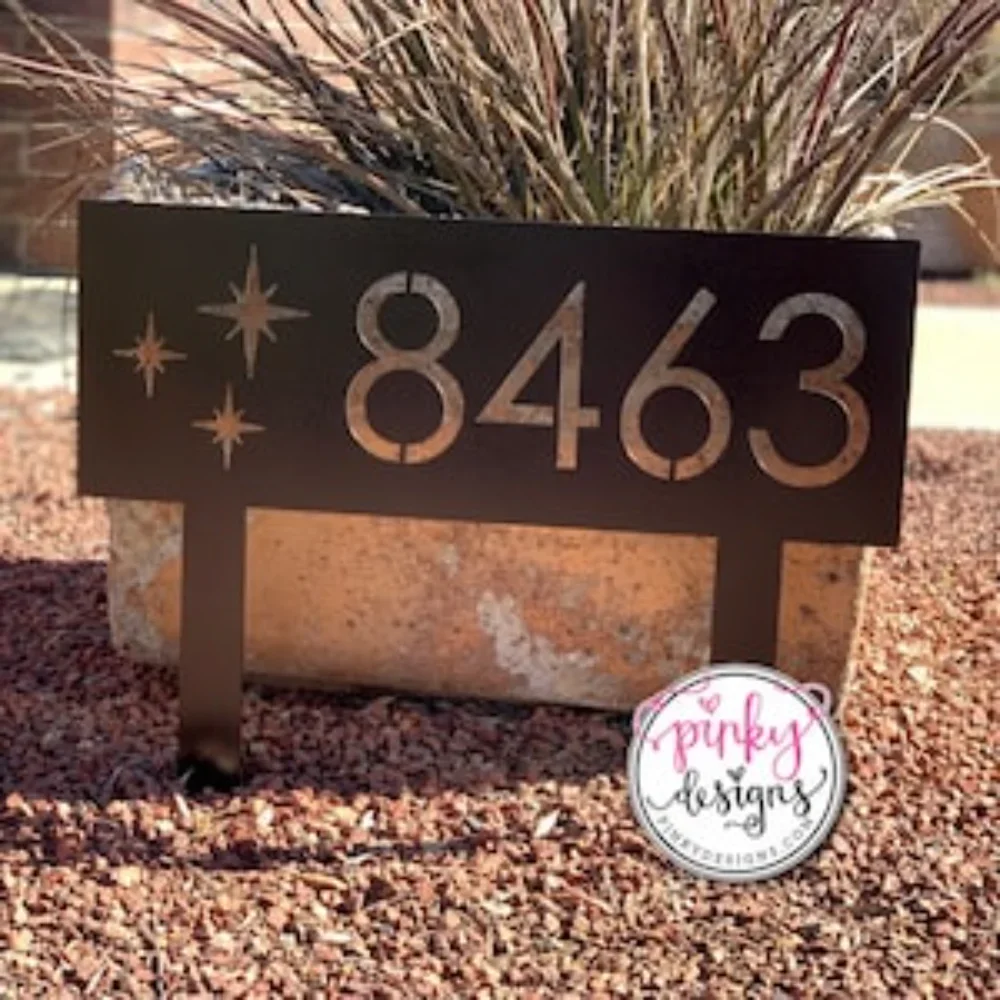 Unique Custom House Number Metal Sign on Stakes, Ideal for Home Entryway, Personalized Modern Yard Decor for The Garden.