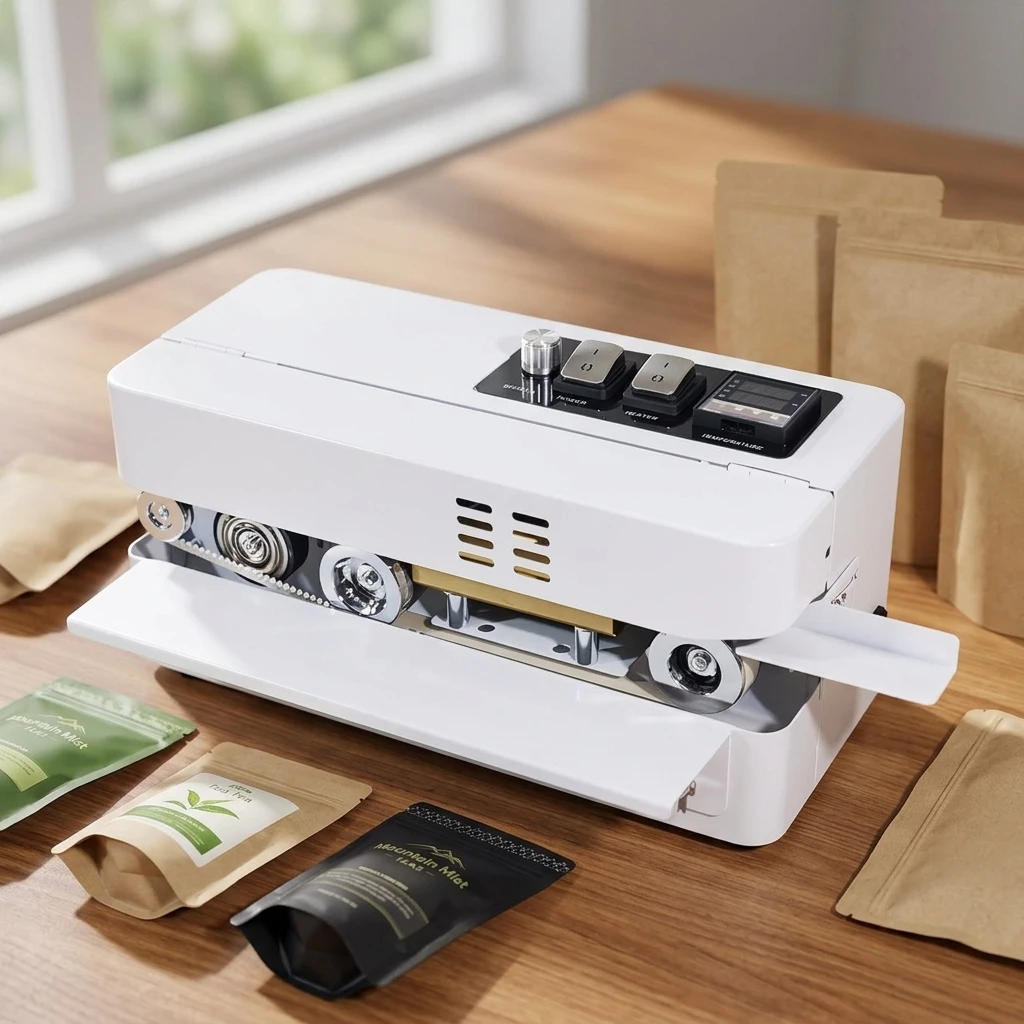 Automatic Small Tabletop Continuous Sealing Machine for Tea Plastic Bag Pouch Aluminum Foil Sealer