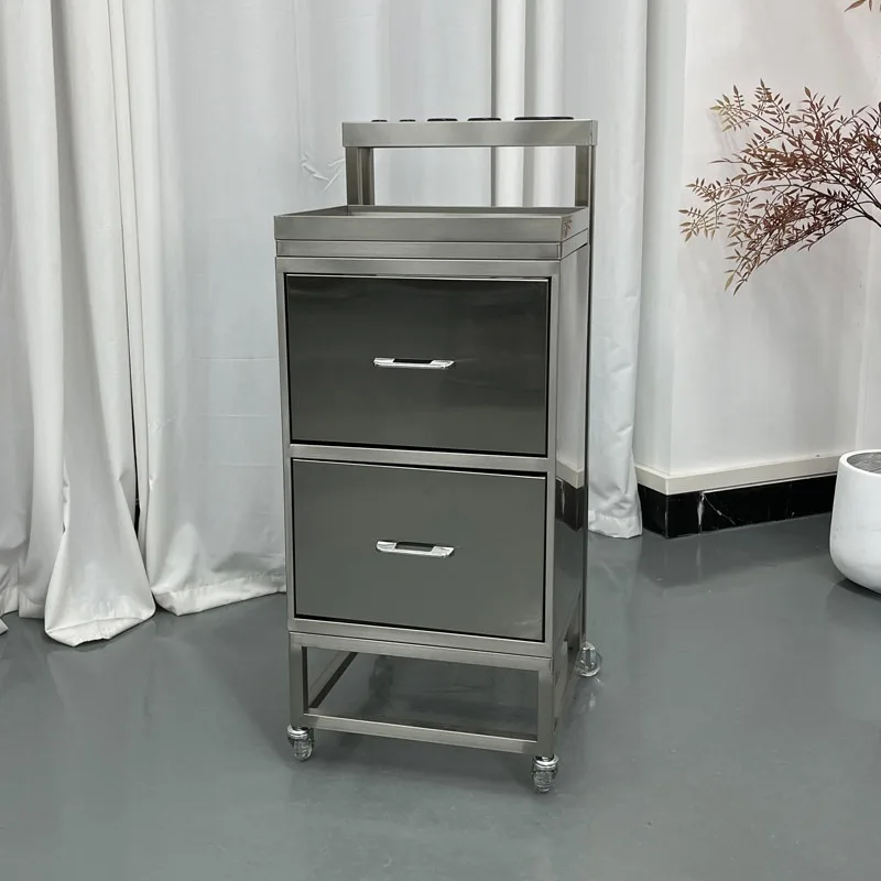 Hair Salon Special Multifunctional Tool Cart Barber Shop Cut Cart Movable Locker Stainless Steel Tool Cabinet