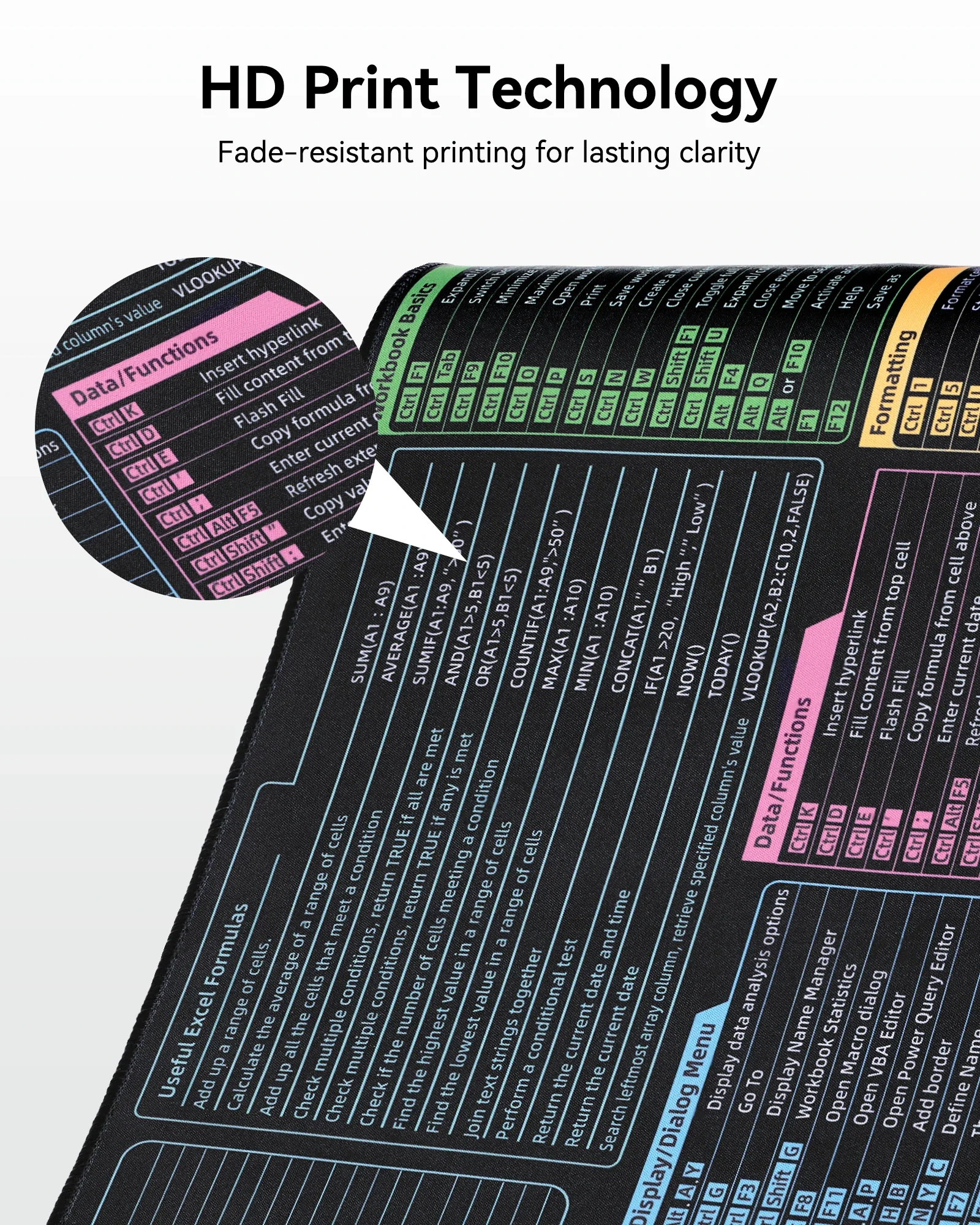 لوحة مكتب Excel Cheat Sheet - لوحة ماوس XL للألعاب |   حصيرة مكتبية للوحة المفاتيح والماوس |   حصيرة الكمبيوتر مع اختصارات اكسيل