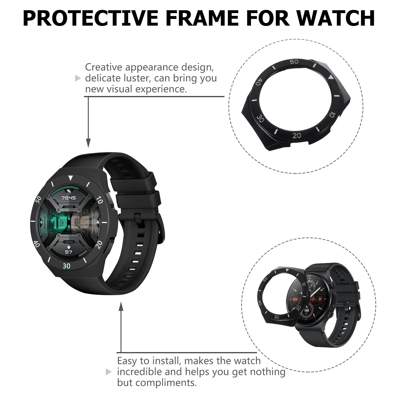 Premium Watch Protective Case Lightweight Strong Fashionable Pc Material Watch Shell Protector for Smartwatch Compatible All