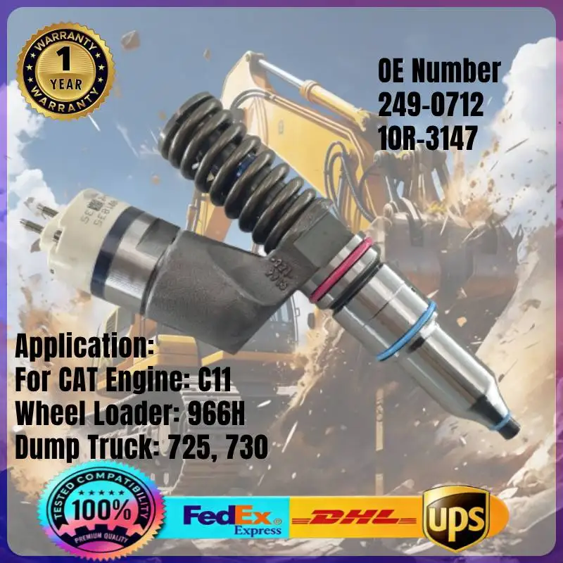 

249-0712 10R-3147 Common Rail Fuel Injector 2490712 10R3147 for Caterpillar Engine C11 Dump Truck 725 730 Wheel Loader 966H