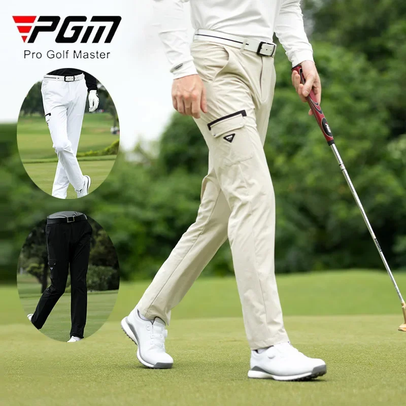 PGM Men Elastic Golf Cargo Pants Male Big Pocket Straight Pants Men Outdoor Mid-Waist Trousers Casual Golf Sweatpants 2XS-3XL