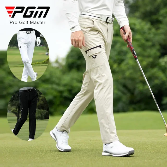 PGM męskie elastyczne spodnie golfowe Cargo męskie duże kieszenie proste spodnie męskie spodnie zewnętrzne ze średnim stanem Casual spodnie dresowe do golfa 2XS-3XL