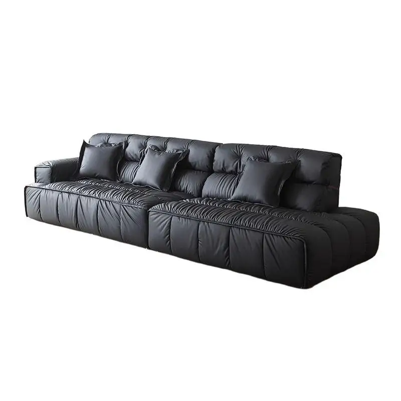 Italian simple modern sofa size apartment living room special-shaped single armrest villa large flat straight row leather sofa