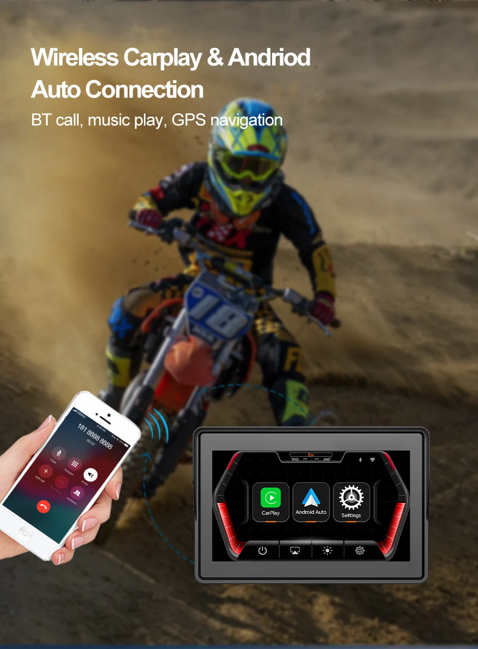 F92 المحمولة CarPlay شاشة تعمل باللمس أندرويد السيارات نظام تحديد المواقع دراجة نارية الملاحة عرض BT واي فاي 5.0 بوصة لوحة القيادة الرقمية للدراجات النارية #5