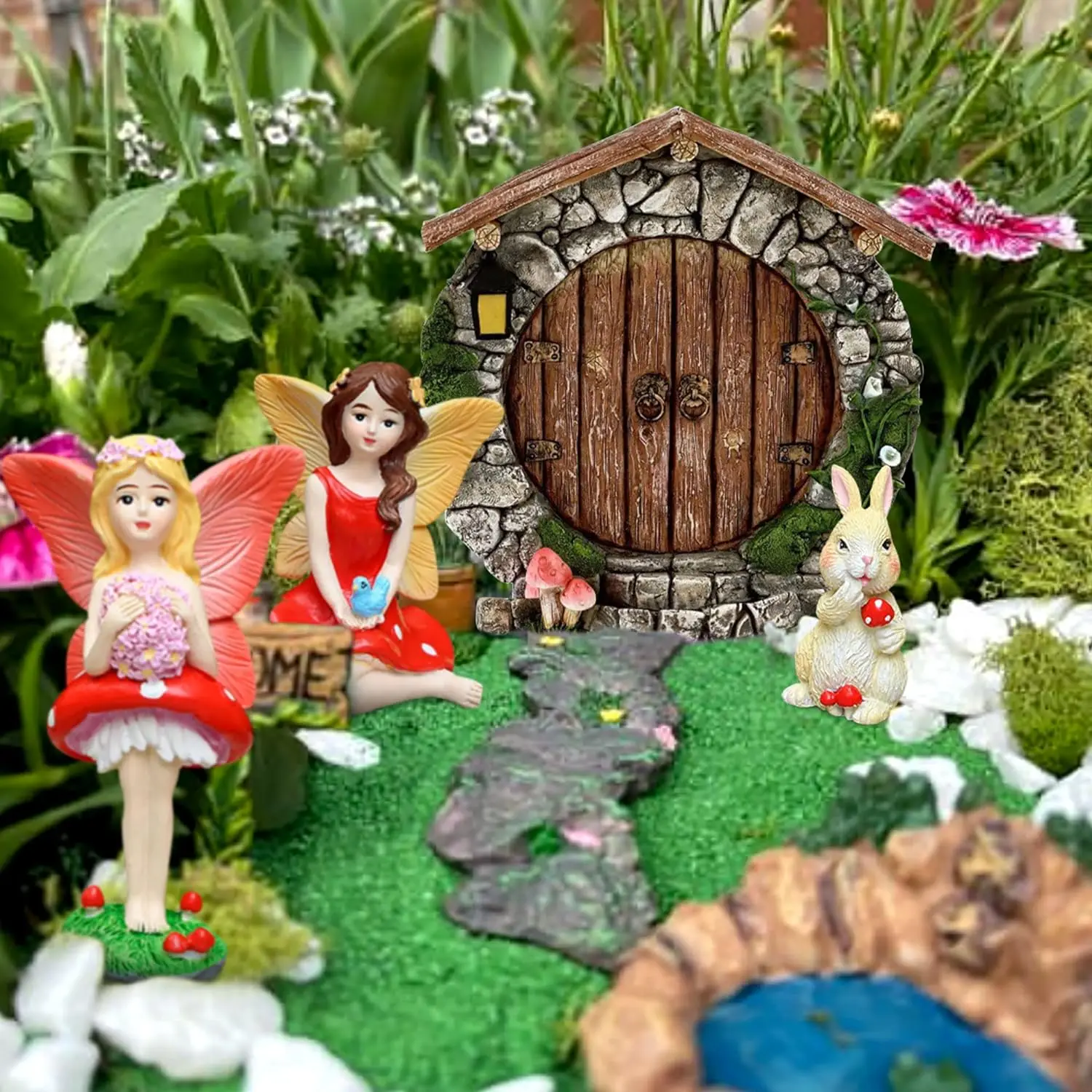 LaVenty Garden Fairy House Decoration Outdoor Fairy House Door Ornament Outdoor Miniature Fairies Statues Fairy Decoration