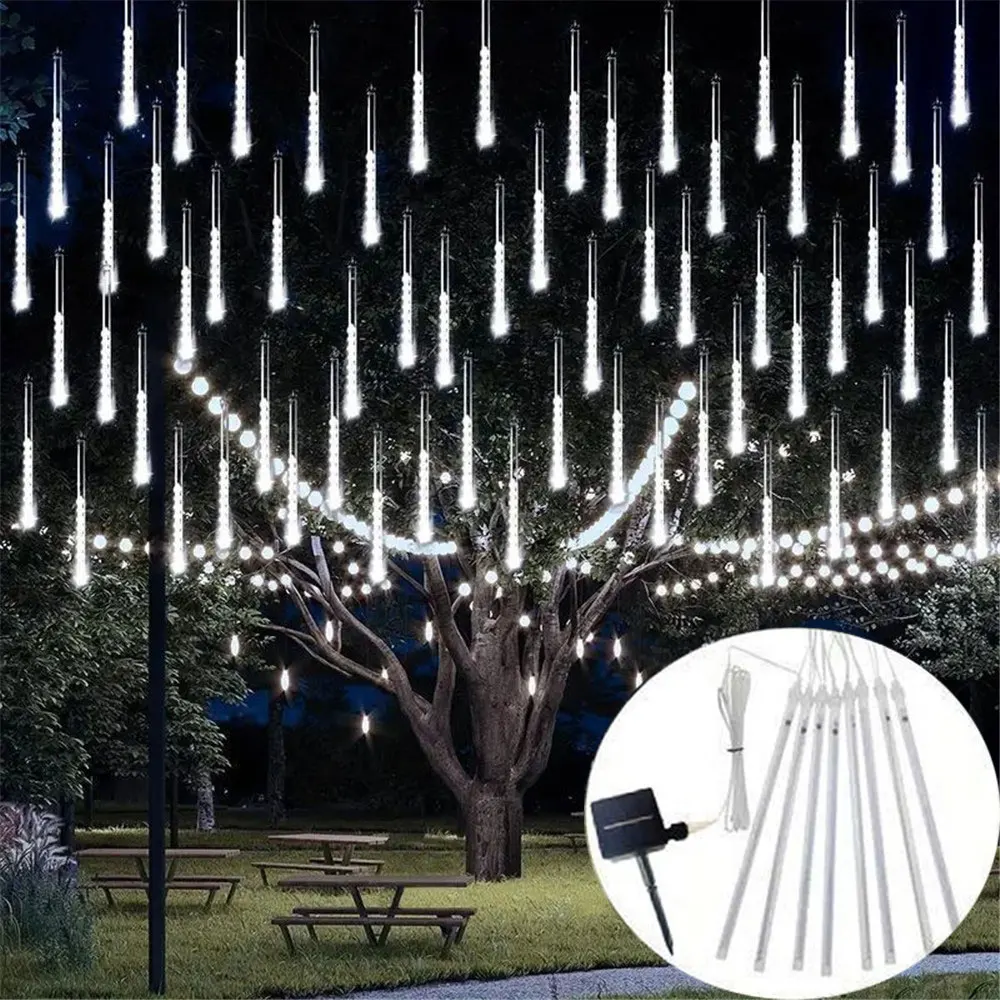 

30/50cm Solar Power Meteor Shower Lights 8 Tubes Outdoor Falling Rain Lights for Christmas Halloween Porch Yard Patio Road Decor