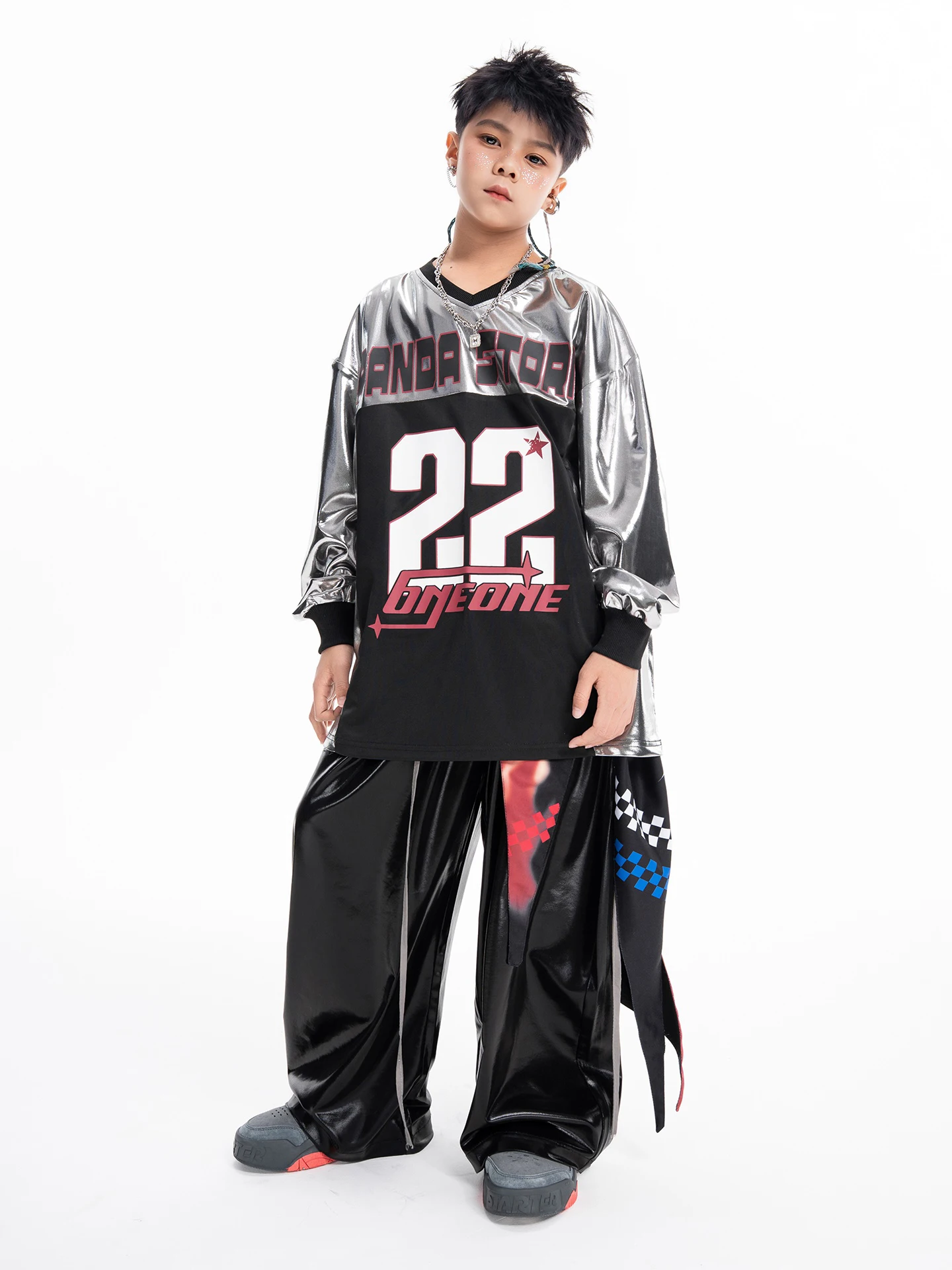 Vêtements de danse de rue Hip Hop pour garçons, sweat-shirt argenté à manches longues, pantalon pour adolescents, vêtements de Performance Poppin, costume pour filles BL17889