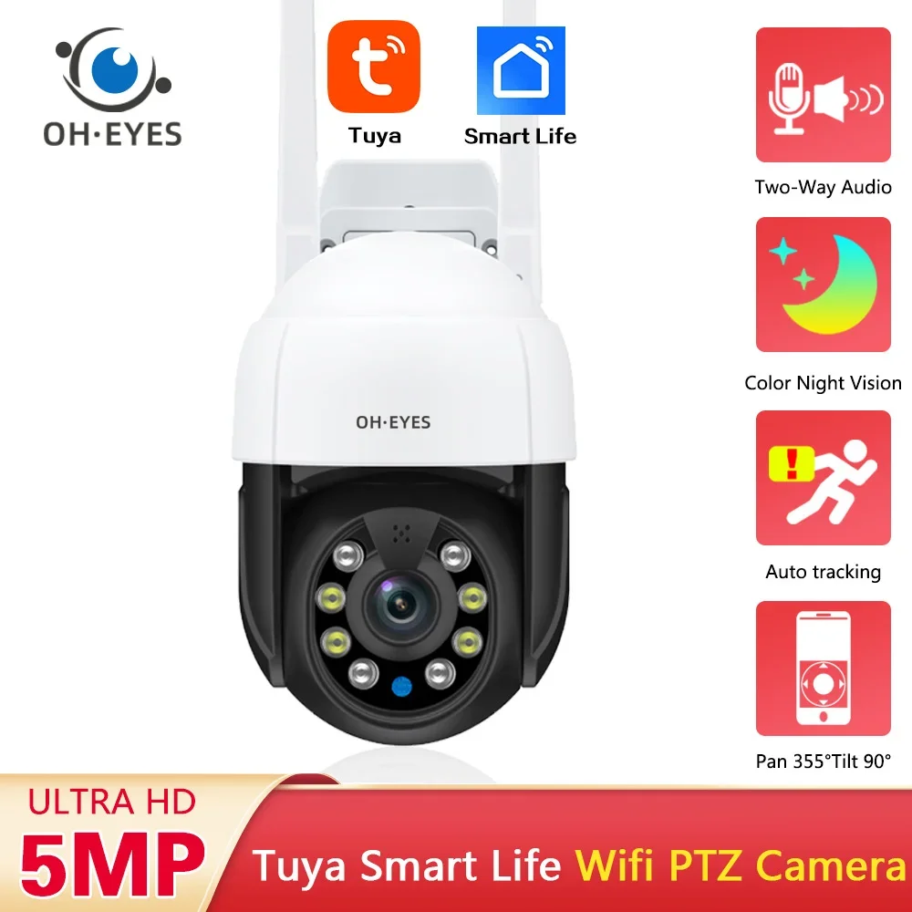

Tuya 5MP Wifi IP Security Camera Outdoor Color Night Vision Smart Life Mini Auto Tracking Wireless CCTV Vide Surveillance Camera