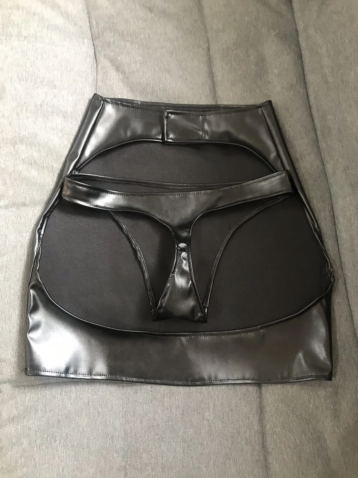Preto couro do plutônio oco para fora nádegas mini saia sexy boate feminino dj dançarino festa mostrar palco traje briefs conjunto de saia de couro
