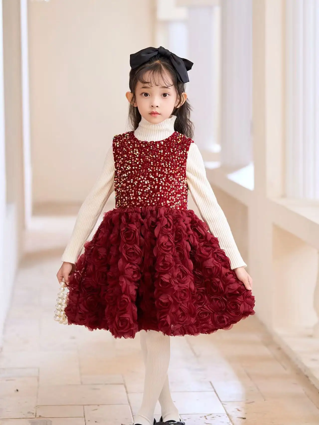 فساتين الأميرة الأطفال ربيع/خريف 2026 الوافدين الجدد الفتيات زلة منتفخ التنانير الفتيات الوردي الأزهار فساتين رسمية 90-130 سنتيمتر #6