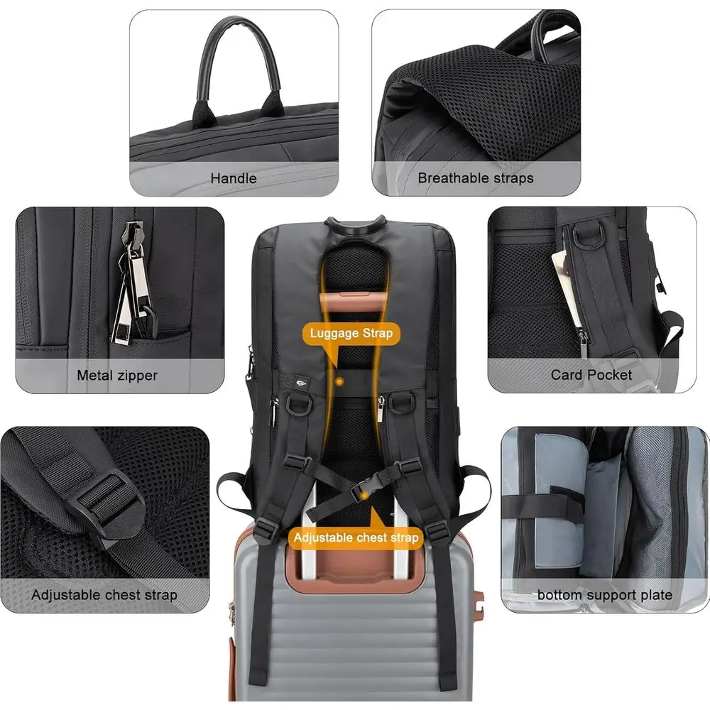 Mochila Expandible para Portátil Tzowla Busin, para Hombre, Profesional, Delgada, Impermeable, para Viajes/Trabajo/Oficina/Universidad, con USB/Tipo C