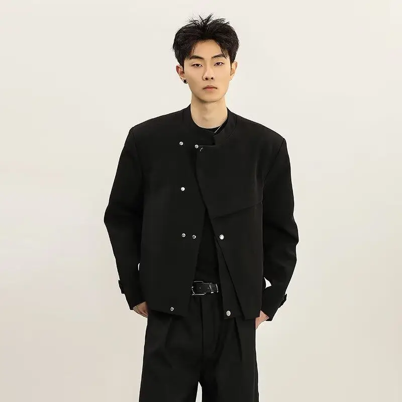 

Spring New Chinese Sle oulder Pad Men's Jaet with Slant Buttoning Stand Collar Deconstructed Design Cool Haome