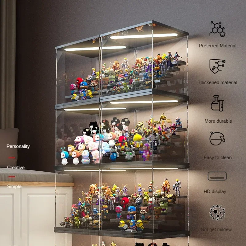 

Новый акриловый светодиодный дисплей с глухой коробкой, коробка для хранения игрушек, удлиненная лестничная полка, органайзер для дисплея духов, чехол для хранения фигурок