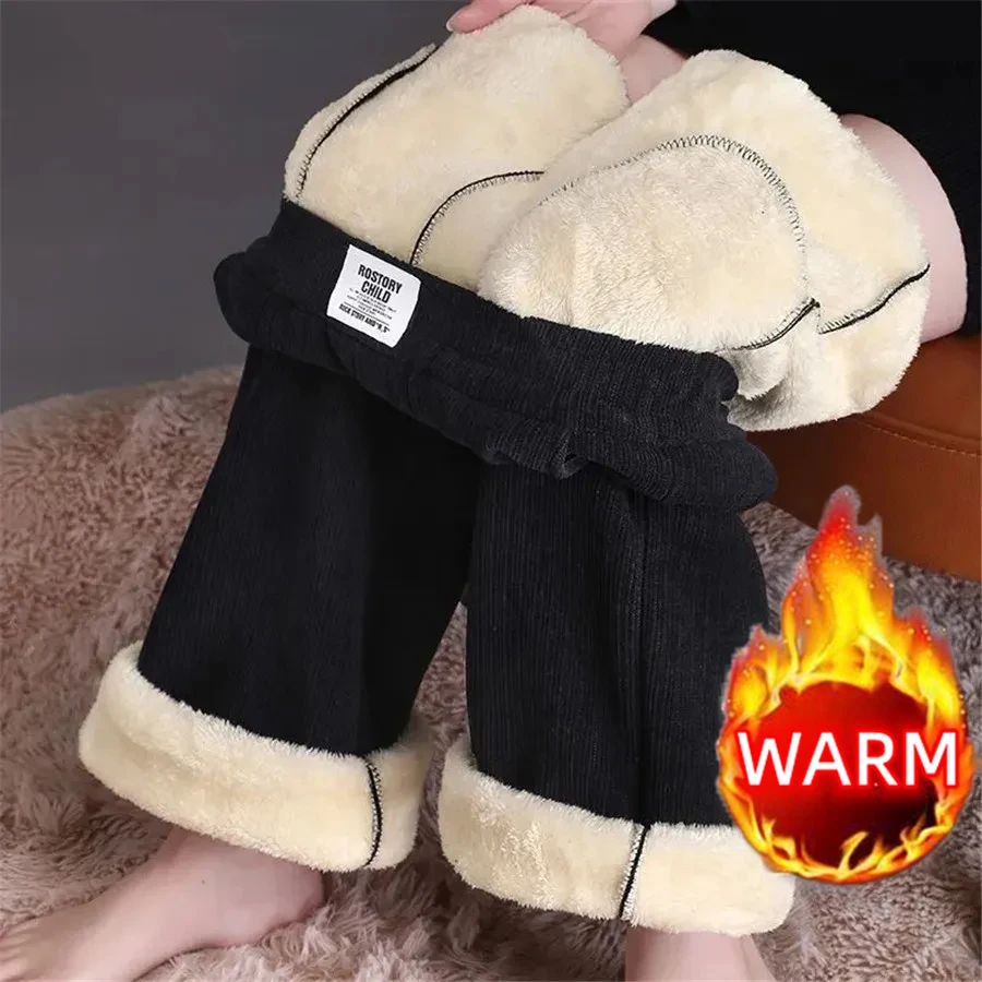 Youthful Woman Clothes Thick Winter Fleece Casual Sport Baggy Sweatpants Women's Pants HighWaist Lamb Fluff Straight Pantalones