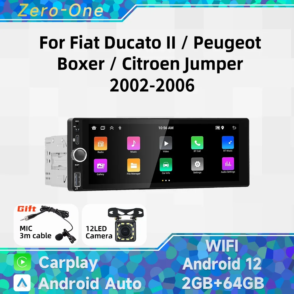 

Carplay 1-диночное радио Android автомобильное мультимедиа для Fiat Ducato II Peugeot Boxer Citroen Jumper 2002-2006 6,86 "GPS стерео головное устройство