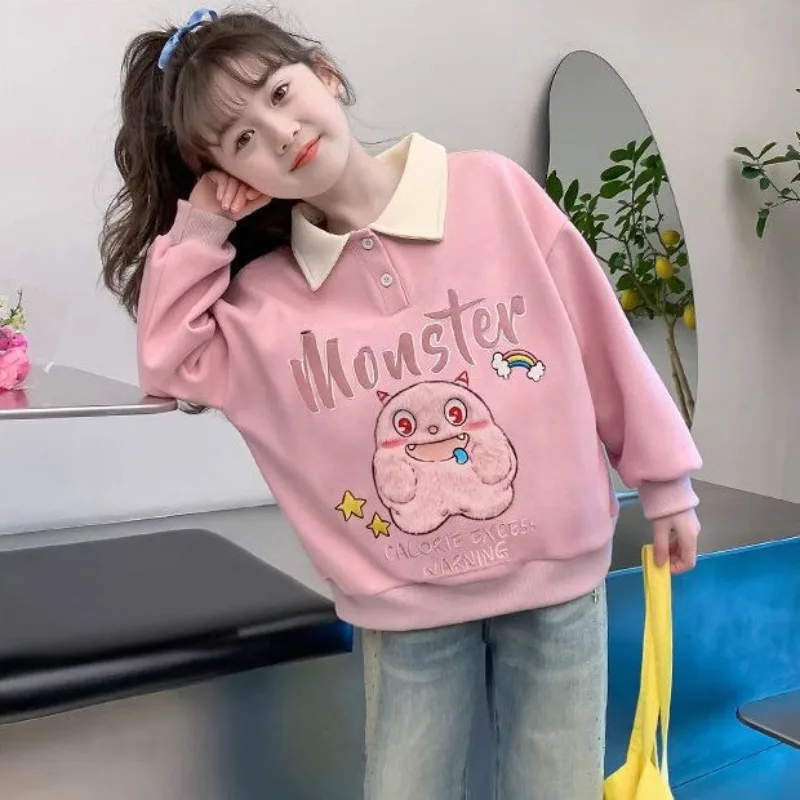 

Girls' 2025 New Viral Spring/Autumn Hoodless Polo Collar Casual Stylish Sweatshirt