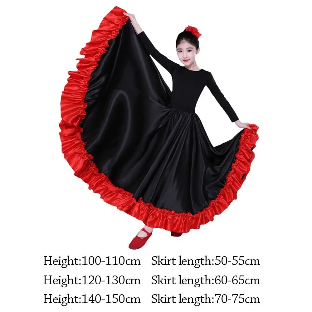 Smooth Kids Spanish Paso Doble Skirt Big Swing Polyester Flamenco Dance Skirt Carnival Dress Performance Latin Dance Costume