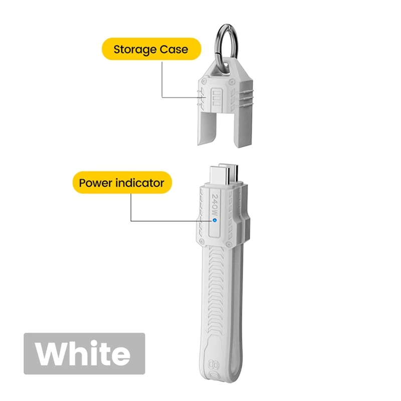 A33T-Fast Charge PD240W USB4 Cable 80Gbps 8K 60Hz USB C To Type C Power Bank Wire Portable Keychain White