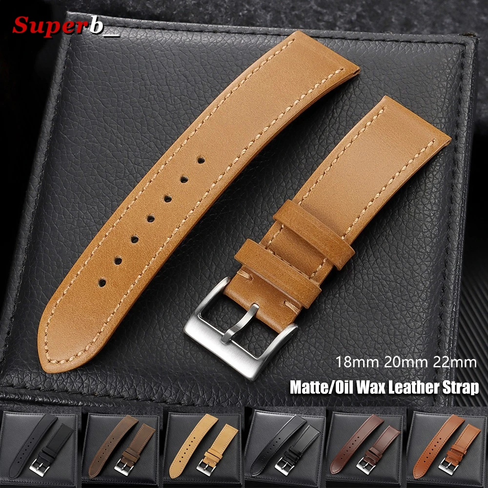 Vintage Oil Wax Calfskin Leather Watch Strap 18mm 20mm 22mm Cowhide Watchband Matte Leather Watch Band for Seiko Wristband Belt