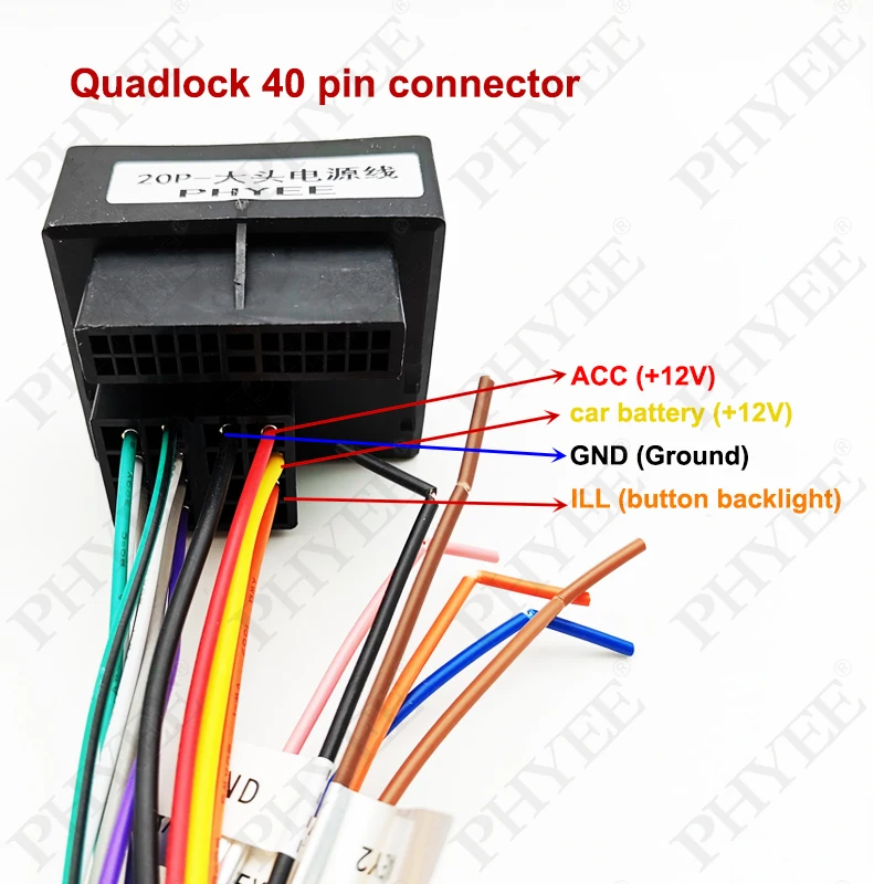 20 دبوس إلى محول أسلاك الراديو Quadlock، موصل سالب رباعي القفل 40Pin، لسيارة Volkswagen Seat Skoda BMW Ford