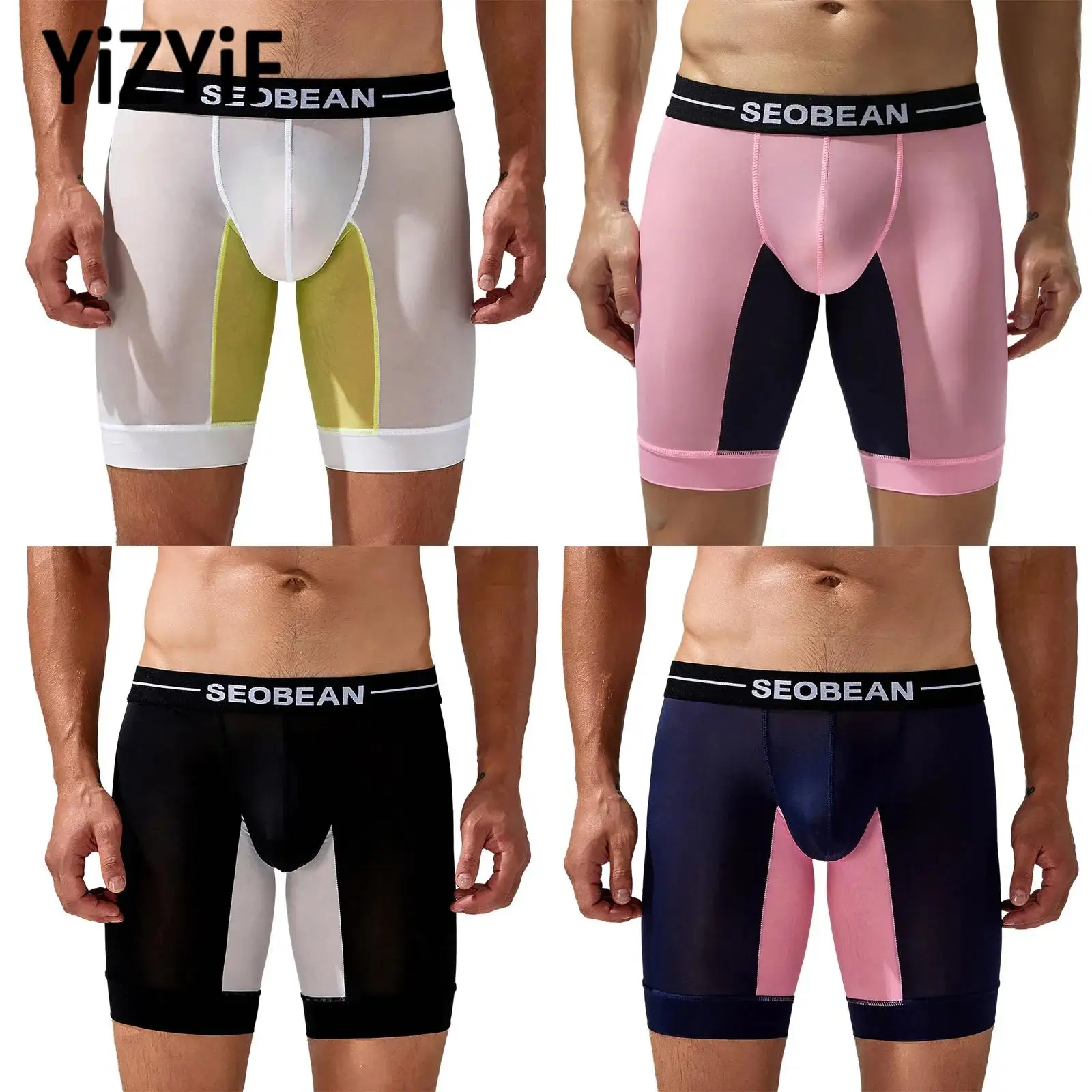 

2025 Men's Breathable Color Block Boxer Shorts Elastic Waistband Stretchy Athletic Shorts Underwear for Running Workout Exercise