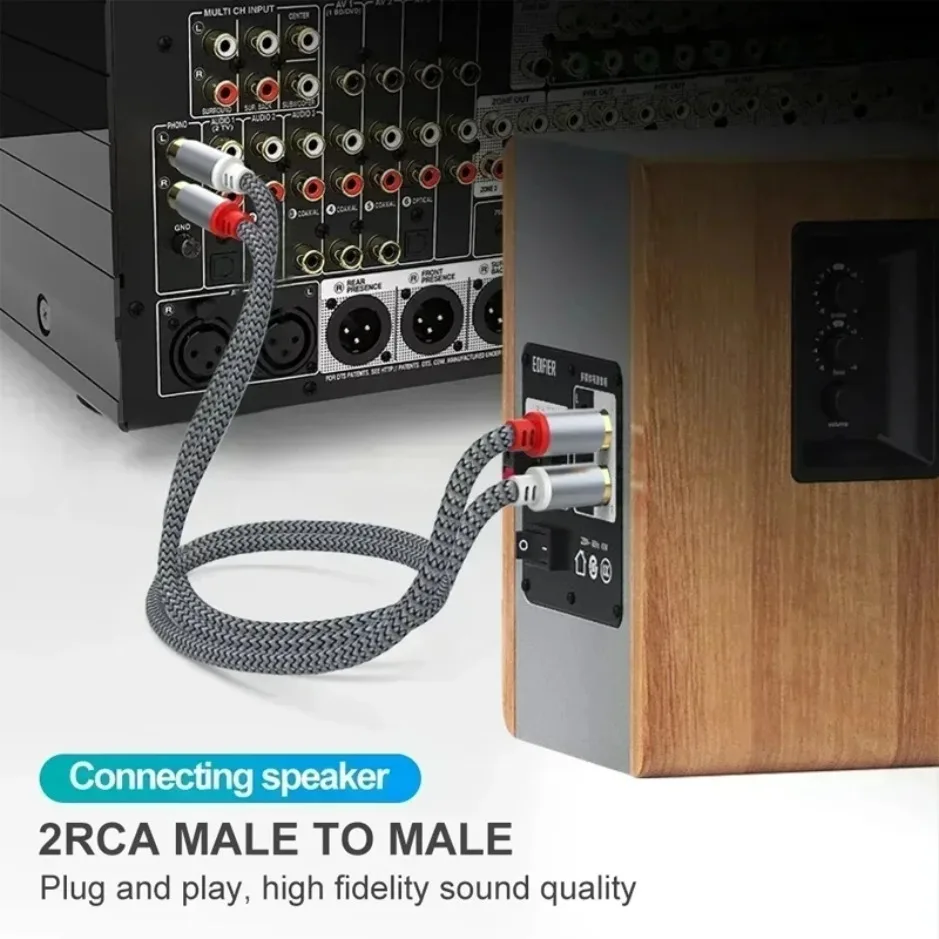 2 RCA-zu-2-RCA-Stereokabel, Stecker-zu-Stecker-AUX-Kabel für Heimkino, HDTV, TV, DVD, Lautsprecherbox, Leistungsverstärker, RCA-Kabel – Detail 1