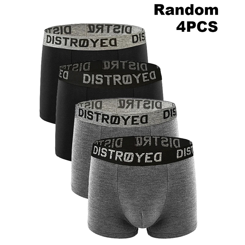 

4 Pack Europe and America Size MEN'S Solid Color Sexy Boxer Underwear Antibacterial Breathable plus Size MEN'S Shorts Underwear