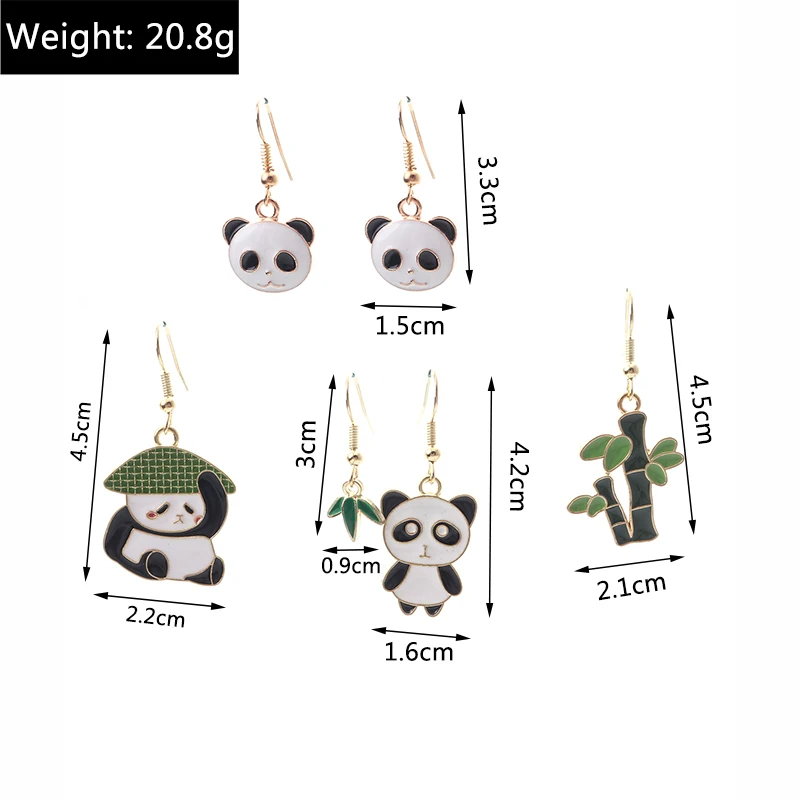 Aihua 5 Paar/Set Niedliche Ohrringe Sets Liebliche Emaille Kung Fu Panda Bambus Ohrringe für Frauen Geburtstagsparty Schmuck Geschenke – Detail 8