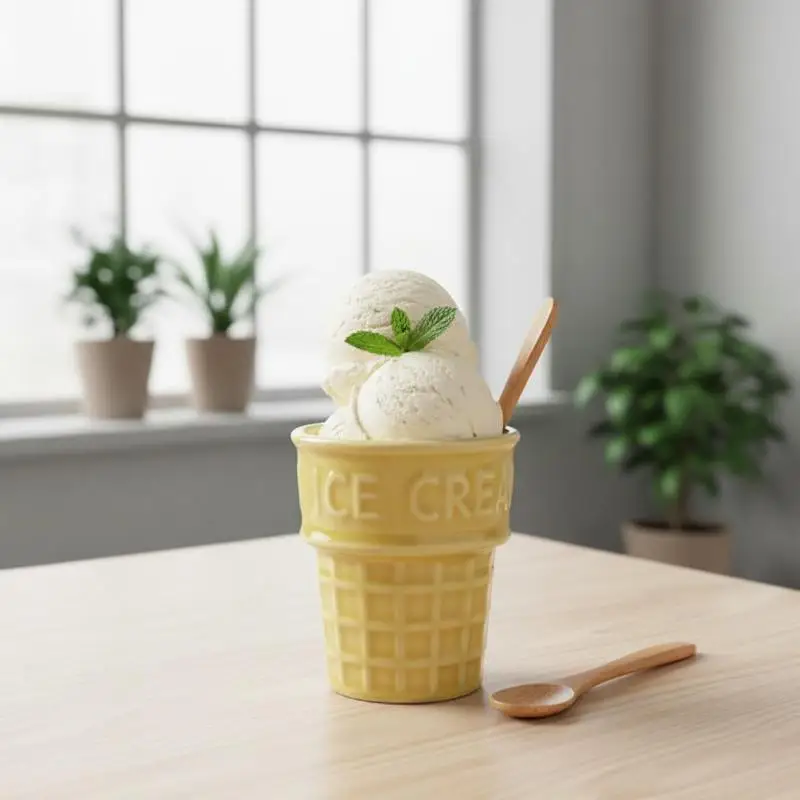 Ice Cream Shaped Ceramic 100ml Travel Mug Portable Coffee Cup for Milk Tea Water Home Office Use