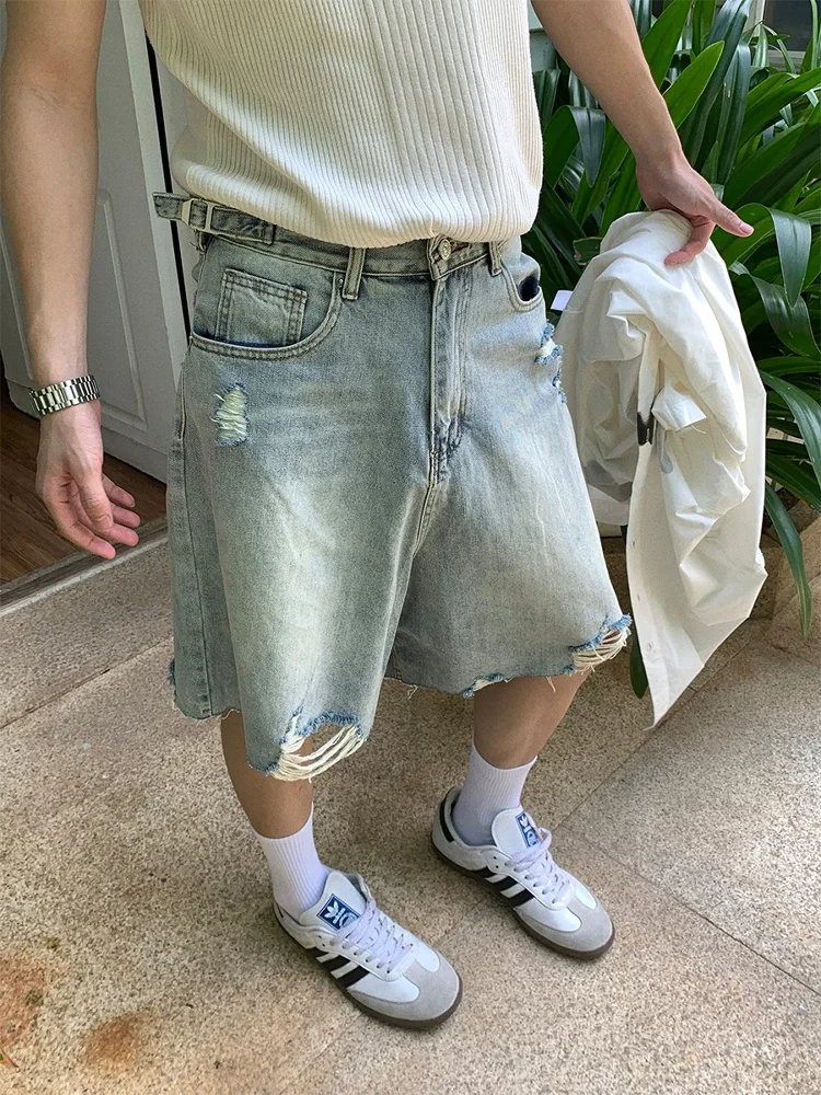 

Retro American Washed Men's Denim Shorts Five Parts Casual Loose Couple Summer Jeans Youth Trend Straight Leg Loose Fit