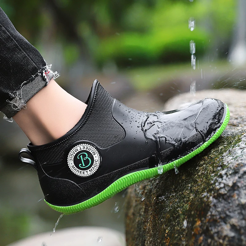 Men's Tide Casual Rain boots Four seasons New Waterproof Anti-slip Wading Fishing Shoes Kitchen work Car wash Fashion Water Shoe