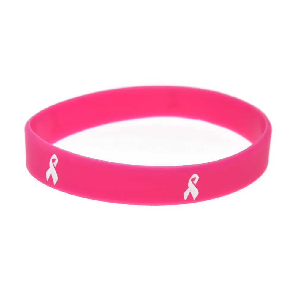 50 Pcs Ribbon Cancer Awareness Silicone Bracelet Adult Size 3 Colors