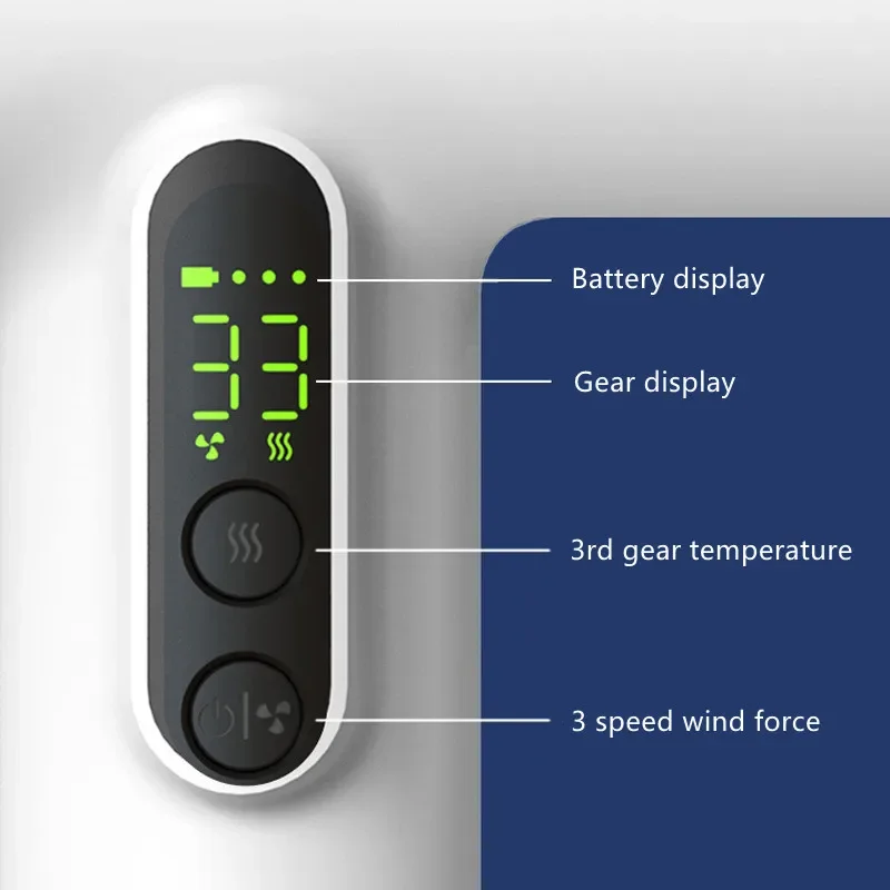 Tragbarer kabelloser Haartrockner USB-Lade bildschirm Haartrockner für Schlafsäle/Reisen starker Wind geräuscharm 3 Gänge